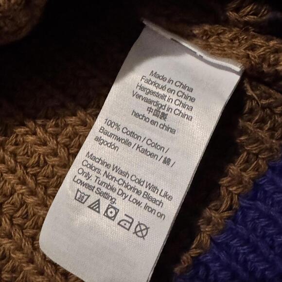 J Crew Shaker Stitch Chunky Knit Purple and Brown Striped Fisherman's Sweater - Picture 8 of 8